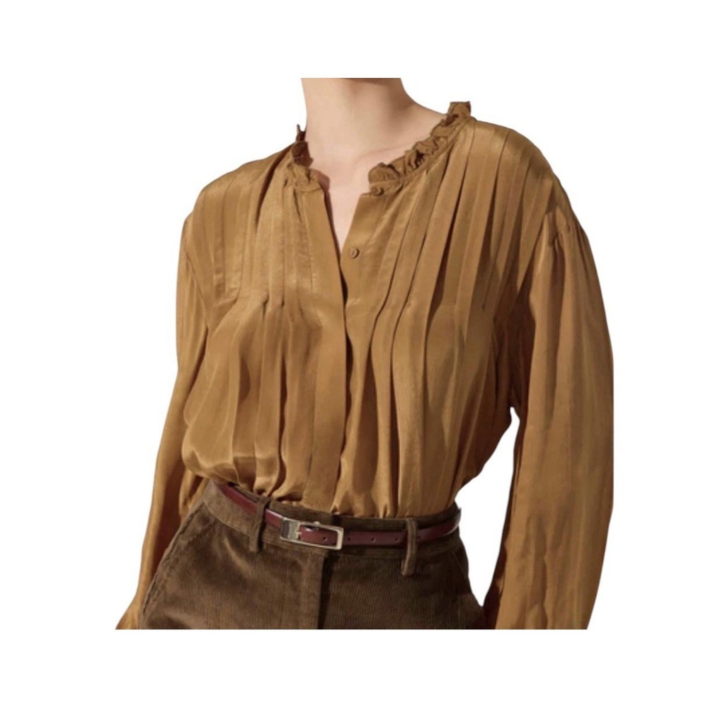 ASTR The Label Top Womens Medium‎ Pleated Long Sleeve Button Front Career Formal